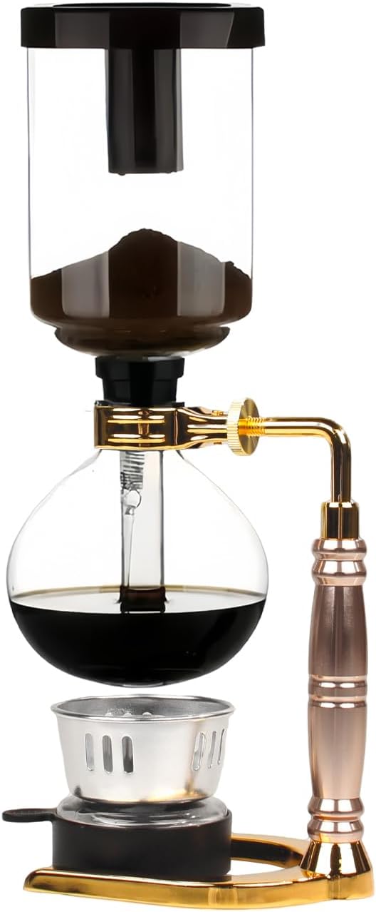 Stovetop Siphon Coffee Maker, Manual Vacuum Coffee Maker 3-Cup (360ml) with Alcohol Burner, Adjustable Buffer Clamp, Stainless Steel Bracket Base for Coffee Aficionados