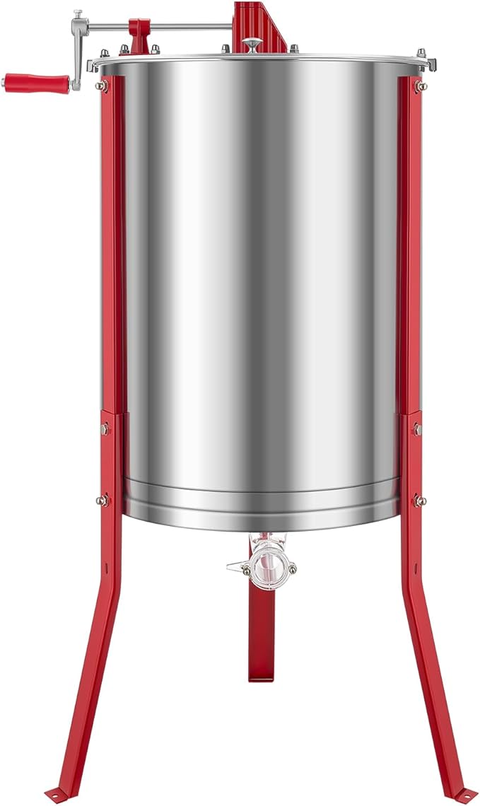 VEVOR Honey Extractor, 6 Frame Manual Honey Extractor with Transparent Lid, Honeycomb Drum Spinner with Height Adjustable Stand, Honeycomb Extraction Centrifuge Equipment for Beekeeping