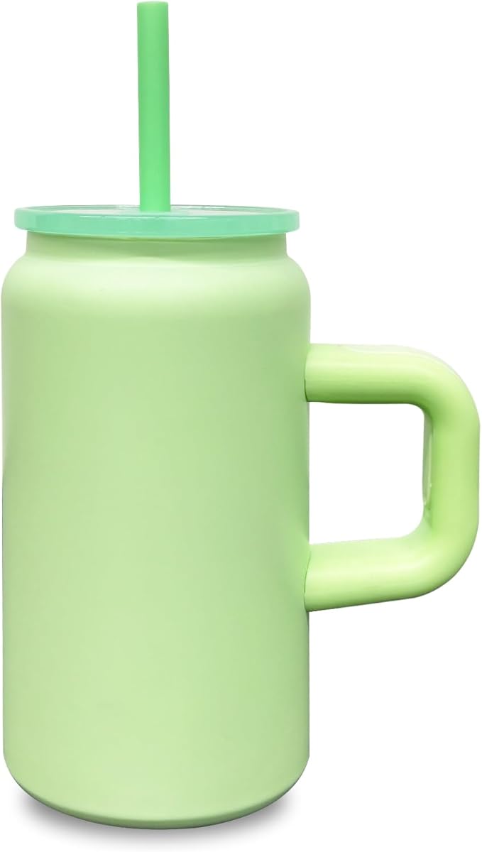 16 oz Sublimation Tumbler with Handle and Straw for Kids, Stainless Steel Sublimation Tumblers Bulk with Lids, Vacuum Insulated Iced Coffee Cups for Smoothie Water Soda DIY Gift (Green,1 pack)