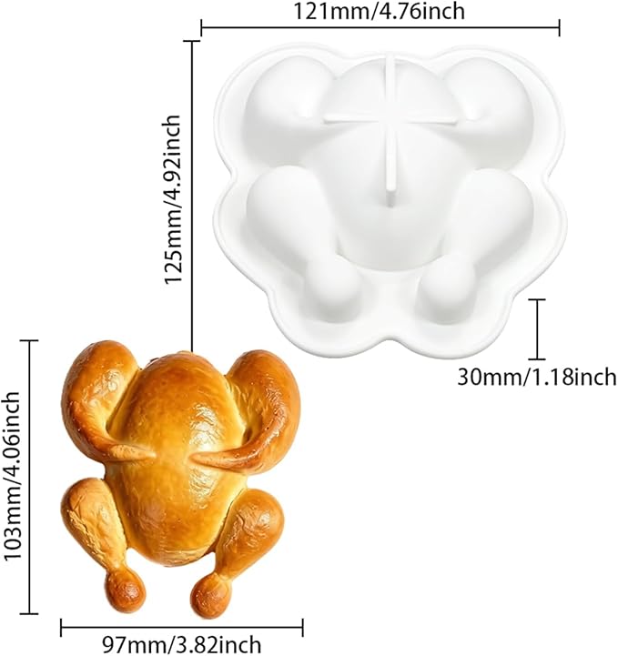 Silicone Mousse Mold, Christmas Turkey Silicone Cake Pan, Dishwasher Safe, Lightweight, Easy Storage, for Mousse Cake, Bread, Brownie (A_ Turkey)