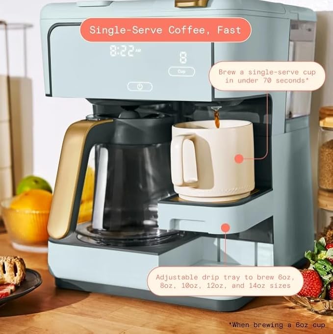 Beauti Multi Brew 12 Cup Programmable Drip & Single Serve Coffee Maker, Versatile Brewing (6oz, 8oz, 10oz, 12oz, 14oz), Pods or Ground, Over Ice option, Keep Warm mode (Hydragea)