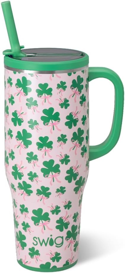 Swig Life 40oz Leak Proof Mega Mug, 40oz Leak Proof Tumbler with Handle and Straw, Extra Large Insulated Tumblers, Cup Holder Friendly Travel Mug, Reusable Leakproof Water Bottle (Clover Crush)