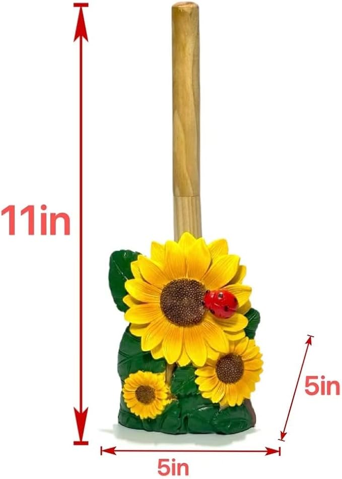 Sunflower Paper Towel Holder for Kitchen Counter, Decorative Farmhouse Paper Towel Stand with Wooden Rod, Cute Kitchen Countertop Paper Towel Dispenser, Rustic Kitchen Decor