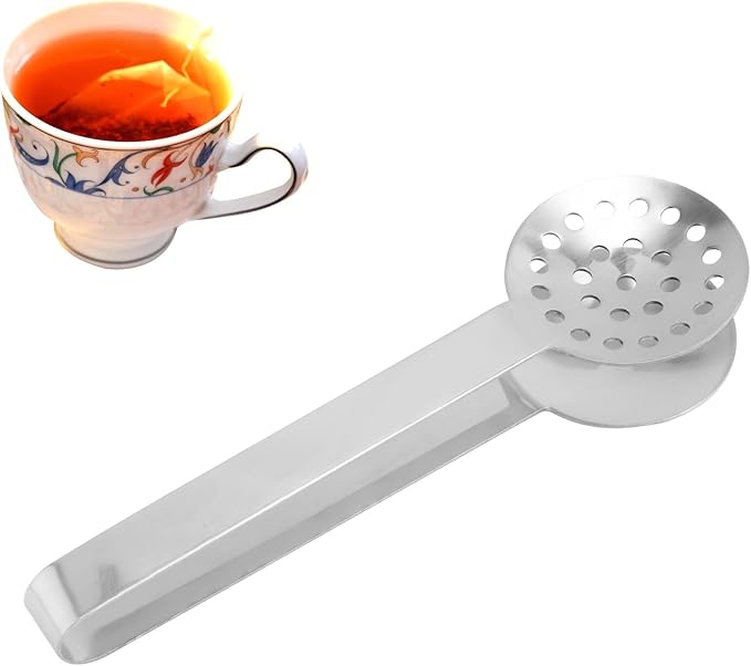 Tea Bag Squeezer Tongs, Stainless Steel Teabag Strainer Dispenser Gripper Picker Accessories for Tea Drinkers Gifts (Silver)