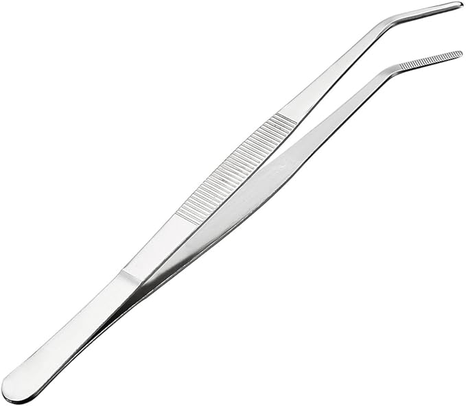 uxcell 10-Inch Stainless Steel Tweezers with Curved Serrated Tip Daily Garden Tool