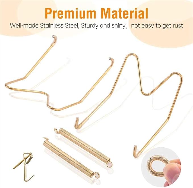 Bilillo 6 Pieces Invisible Heavy Duty Plate Holder, Stainless Steel Plate Hangers for The Wall, Plate Hangers for Display with Wall Hooks, Suitable for 6-8 inch Decorative Plattes and Arts (Gold)