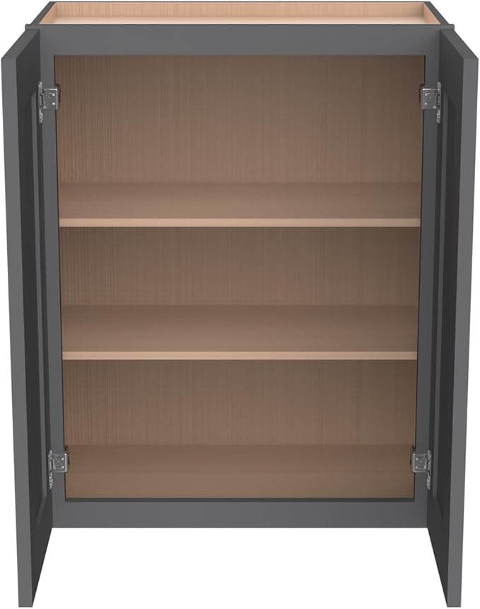 Wall-Mounted Cabinet – Solid Wood Shaker Style Medicine Cabinet with Adjustable Shelves & Soft-Close Doors for Bathroom, Kitchen, and Office Storage (Pebble Gray, 24" W x 12" D x 30" H)