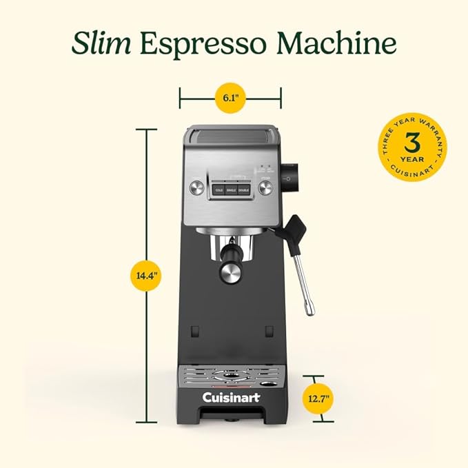Cuisinart Espresso Bar Slim Coffee Espresso Machine, Makes Hot or Cold Cafe-Quality Beverages Including Cappuccino, Lattes, and Cold Extracted Drinks, Steam/Frothing Wand for Milk-Based Drinks,EM-160