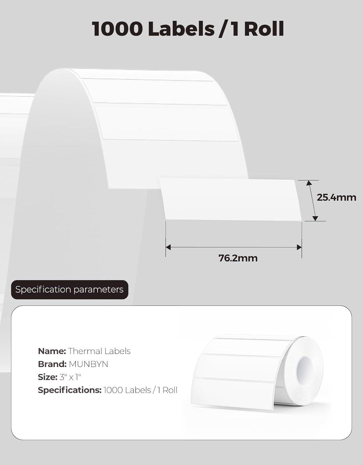 MUNBYN 3x1 Inch White Thermal Labels, Strong Adhesive, Thermal Sticker Labels for Price, Mailing, Name, 1000 Sheets/1 Roll