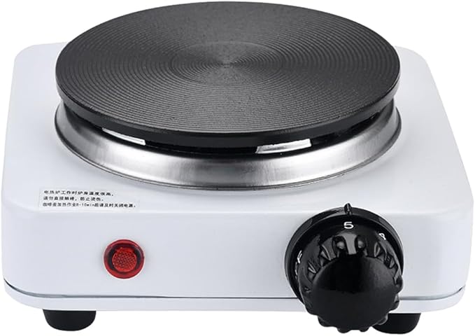 Compact and Portable Countertop Burner- Countertop Single Cast Iron Burner 1000 Watts Electric Hot Plate Temperature Controls White