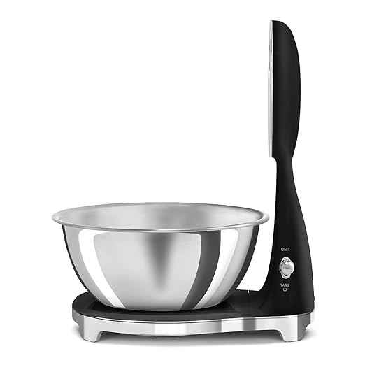SMEG Retro-Style Analog & Digital Kitchen Scale, 11 lb Capacity, Rechargeable Battery, Backlit LCD Display, Stainless Steel Bowl (Black)