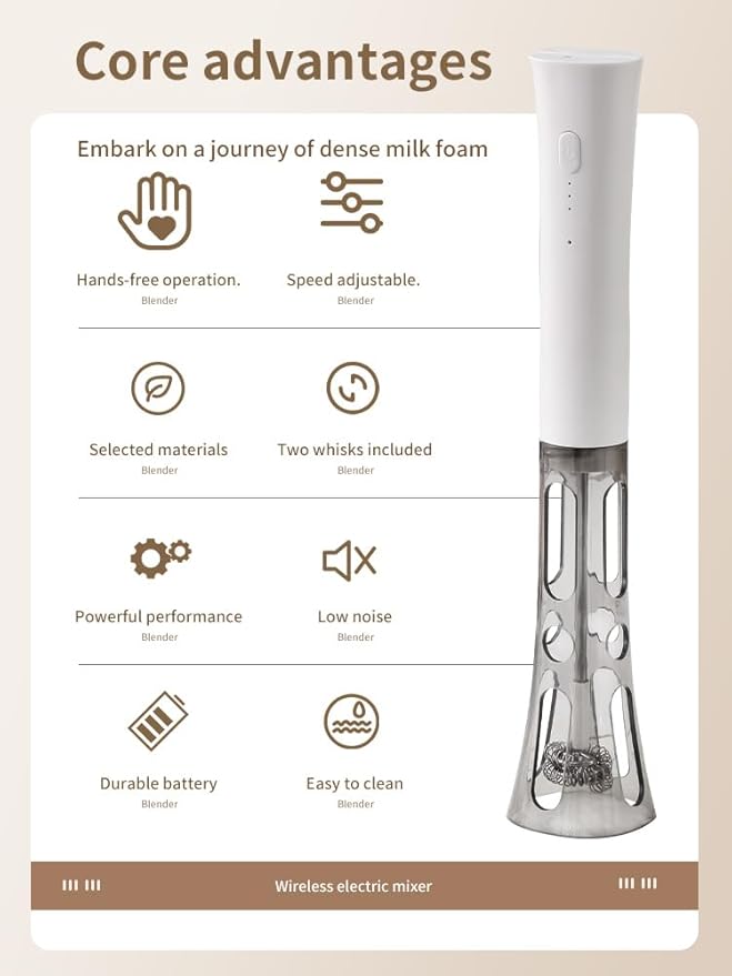 NEUTRAL Electric Milk Frother，Rechargeable Milk Frother Handheld，with Stainless Balloon Whisk，With stand，Foamer For Cappuccino, Lattes，Creamy Coffee，Hot Chocolate