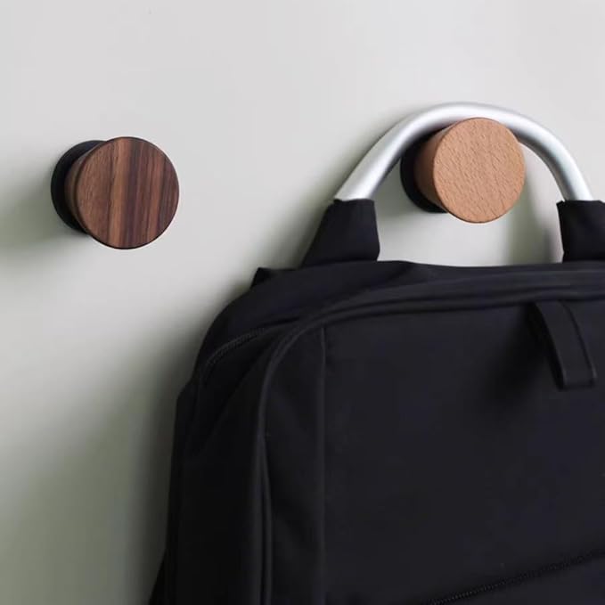 2 PCS Retro Magnetic Hooks, Wrought Iron Wooden Ball Hooks, Creative Punch-Free Storage for Refrigerators, Metal Doors, and Lockers (Beech Wood,S)