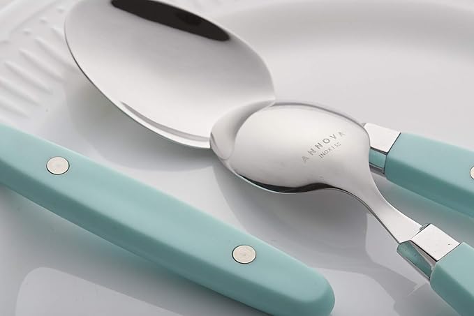 ANNOVA Silverware Set, Retro/Rivet Colorful Stainless Steel Tableware Kitchen Flatware Set Utensils, Includes Dinner Knives, Forks, Spoons, Salad Forks & Dessert Spoons (Turquoise, 20 Pieces)