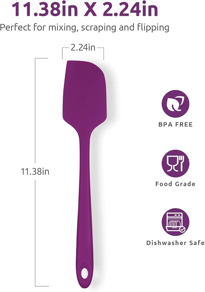 U-Taste 11.38" Silicone Baking Spatula: 480ºF Heat Resistant Food Grade Flexible Rubber Kitchen Bowl Scraper, Seamless Pastry Spreader for Mixing Stirring Scraping in Nonstick Cookware (Purple)