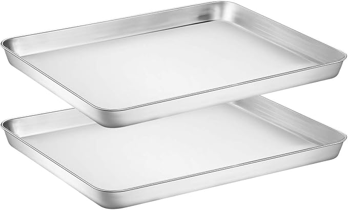 Wildone Baking Sheet with Silicone Mat Set, Set of 4 (2 Sheets + 2 Mats), Wildone Stainless Steel Cookie Sheet Baking Pan with Silicone Mat, Size 18 x 13 x 1 Inch, Non Toxic & Heavy Duty & Easy Clean