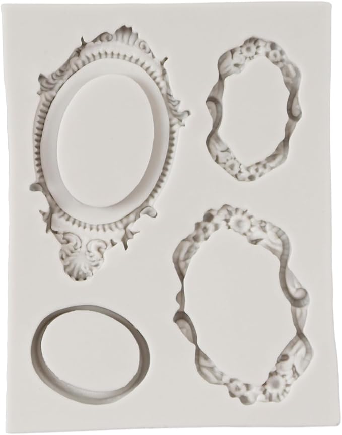 Photo Frame Fondant Molds Picture Frames Silicone Mold Vintage Frame Molds For Cake Decoration Cupcake Topper Chocolate Candy Polymer Clay Gum Paste Set of 5