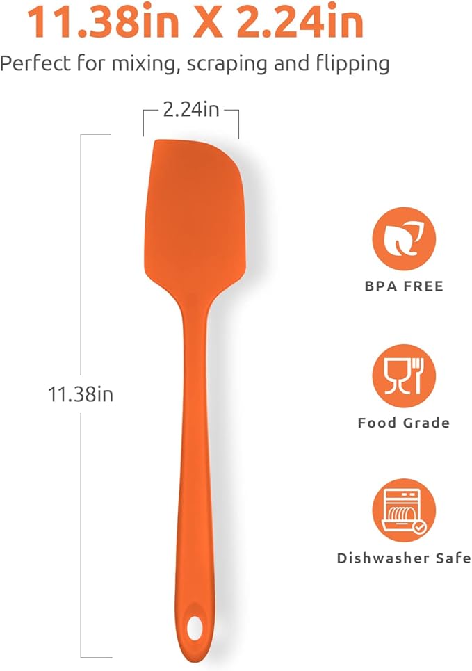 U-Taste 11.38" Silicone Baking Spatula: 480ºF Heat Resistant Food Grade Flexible Rubber Kitchen Bowl Scraper, Seamless Pastry Spreader for Mixing Stirring Scraping in Nonstick Cookware (Orange)