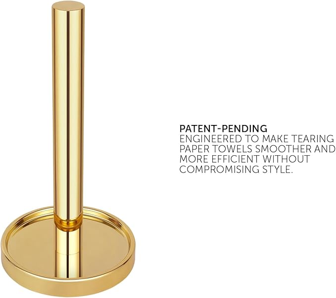 Ivilon Paper Towel Holder Stand - Steady and Easy Tear - Fits All Paper Towel Rolls - Gold Polished