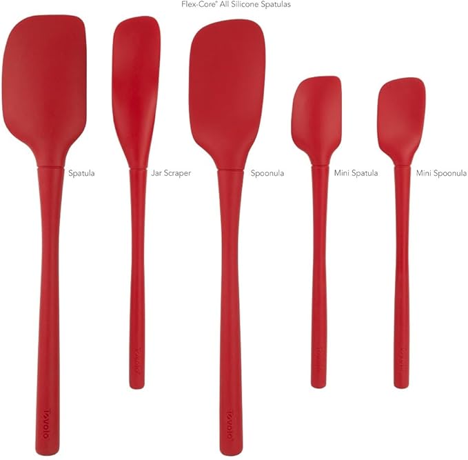 Tovolo Flex Core 5 Piece Silicone Spatula Set Heat Resistant All Silicone Utensils Include Non Stick Spatula Spoonula Jar Scraper, Dishwasher Safe BPA Free Spatulas for Baking Mixing, Cayenne Red