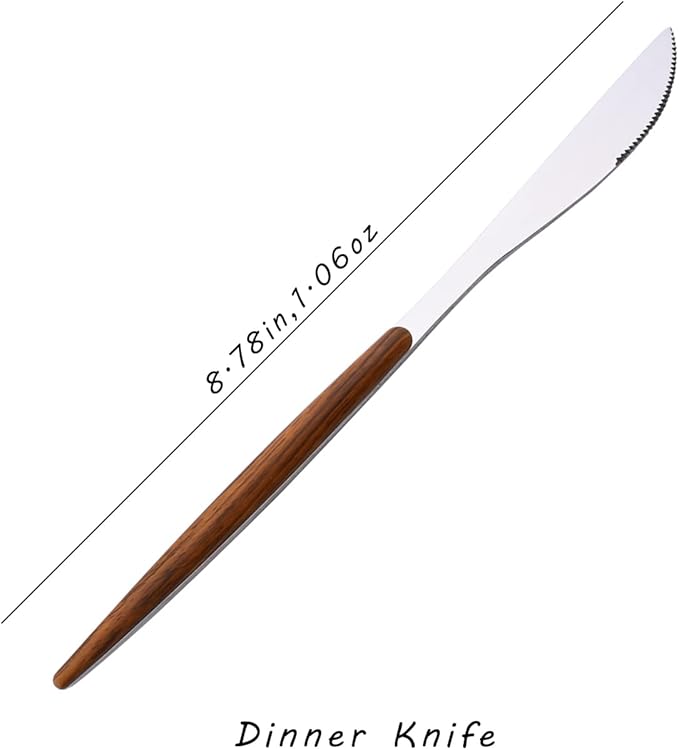 6 PCS Silver Steak Knife With Wooden Effect Handle, Stainless Steel Dinner Knife Set for 6, Mirror Polished Table Knives Set for Home Hotel Restaurant, Easy To Clean
