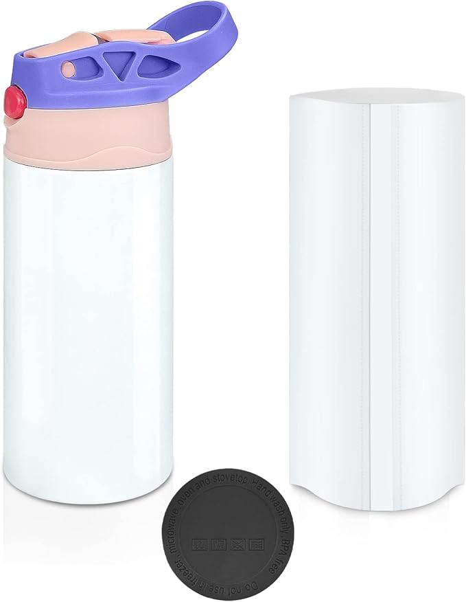 Kids Sublimation Tumbler,12oz Sublimation Water Bottle Blanks,Straight Stainless Steel Todder Sippy Cup,Double Wall Insulated Sippy Tumbler with Handle,Shrink Films,Leak Proof (Purple)