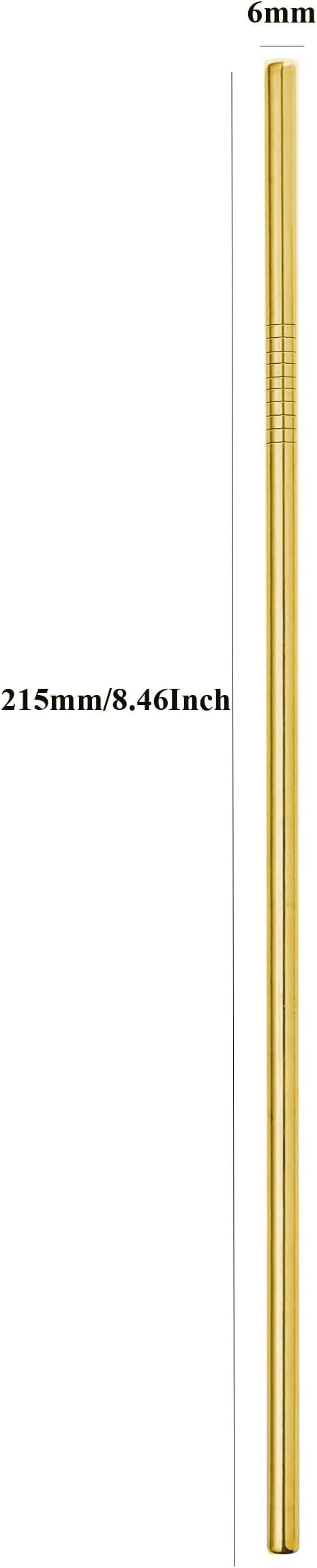 Reusable Gold Metal Straws 100Pack in Bulk Order. 8.5inch Long Stainless Steel Straight Straws.NiceCaTeLe 215mm Drinking Straws for Yeti Trail Tumblers (8.5" Long, Gold-100pcs Straight)