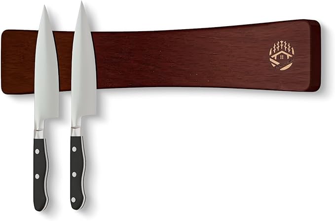 Magnetic Knife Strip, 16 Inch Oak Magnetic Knife Holder for Wall with N52 Strong Magnets, Premium Wooden Knife Magnetic Strip Organizer for Kitchen Knives, Tools ,No Drilling（Black Walnut）