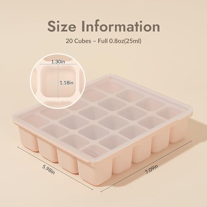 Baby Food Storage Silicone Cubes with Clip-On Lid Freezer Tray Baby Food Soups Purees Ice Easy and Safe Design Made in Korea (20, Ocean Blue)