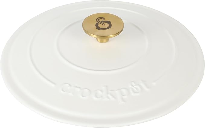 Crock-Pot Artisan 7-Quart Round Dutch Oven – Matte Linen White with Gold Knob, Enameled Cast Iron Cookware