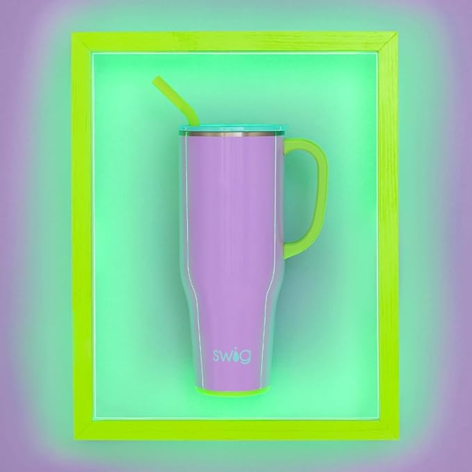 Swig Life 40oz Mega Mug, 40 oz Tumbler with Handle and Straw, Cup Holder Friendly, Dishwasher Safe, Extra Large Insulated Tumbler, Stainless Steel (Ultra Violet)