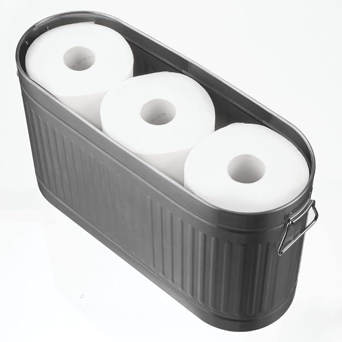 mDesign Large Steel Free Standing Toilet Paper Organizer, 6-Roll Tissue Storage Holder Container Bin for Bathroom Floor, Fits Under Sink, Vanity, Shelf, In Cabinet, Corner, Oscar Collection - Graphite