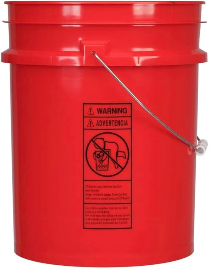 House Naturals 5 Gallon Premium HPDE Plastic Bucket - Made in USA Food Grade Storage Container, BPA Free All Purpose Pail (2, Red)