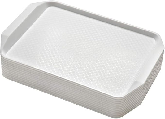 12-Piece White Plastic Fast Food Serving Trays,16.83 by 11.92-Inch