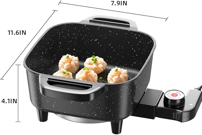 AORAN Electric Frying Pan with Lid, Multifunctional Electric Skillet for Frying, Grilling, Boiling & Cooking, Nonstick, Compact, Easy-to-Clean, Adjustable Temp Control Black