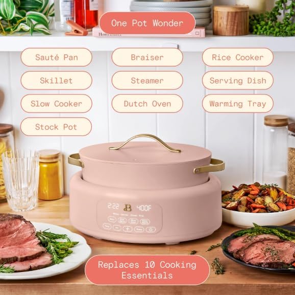 10-in-1 Electric Multi-Cooker, 6 Quart Programmable Cooking Pot with Digital Display, Nonstick Interior, One-Touch Controls, Multi-Function Kitchen Appliance (Rose)