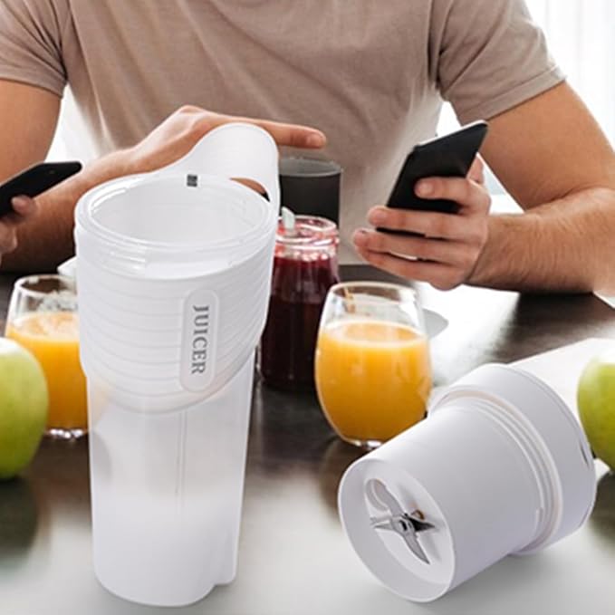Portable Blender 460ml for Shakes Smoothie Juice, for Travel Gym Office, 4000mAh Type-C Rechargeable Personal Blender with 6 Sharp Blades Powerful 22000r/m Water Bottle Cup (White)