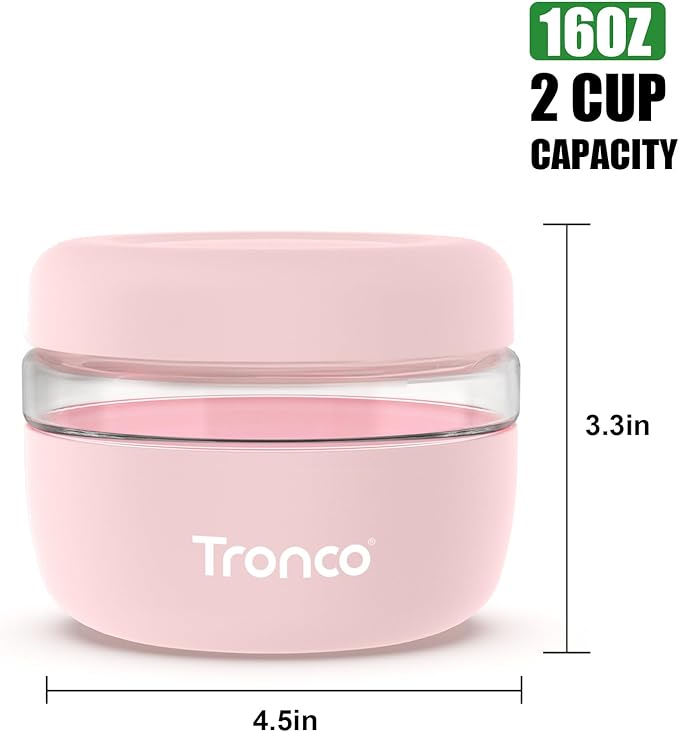 Tronco 16 oz Glass Food Storage Containers with Lids, Airtight, Leak & Spill Proof Glass Lunch Bowls for Meal Prep, Salad, Yogurt, Soup & Stew, Microwave & Dishwasher Safe, BPA-Free, Set of 4