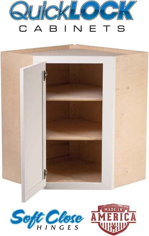 Quicklock RTA (Ready-to-Assemble) 42" Tall Wall Kitchen Cabinets - Shaker Style | 100% Hardwood | Made in America | Soft Close Hardware (Pure White, 12" D x 24" W x 42" H Corner)