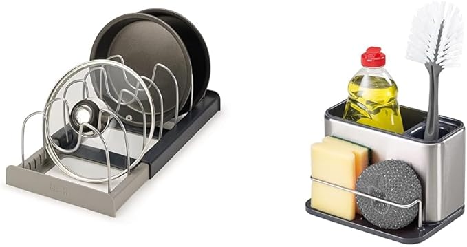 Joseph Joseph DrawerStore Expanding Cookware Organiser - Grey Surface Stainless-steel Sink Area Organiser - Grey