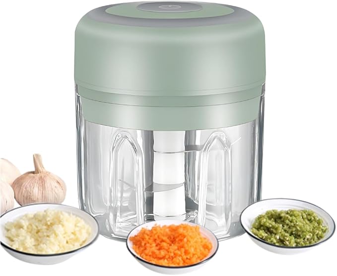 Green & White - Mini Electric Food Processor and Garlic Chopper - 250ML, USB Charging, 3 Blades - Perfect for Chopping Vegetable, Pepper, Onion, Garlic, Ginger, Spice, Meat, Baby Food, & More (Bundle)