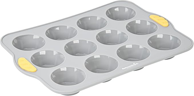 Restaurantware Silicone Baking Mold Pack of 1 Non-Stick Muffin Mold with Handles 12 Compartments, Oven-Friendly Dishwashable Freezer-Friendly Heat-Resistant Gray Silicone Cupcake Muffin Pan
