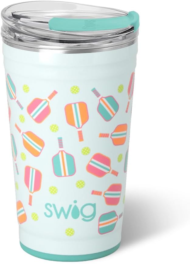 Swig Life 24oz Party Cup, Stackable Insulated Travel Coffee Tumbler with EZ Slider Lid, Cup Holder Friendly Travel, Stainless Steel 24 oz Tumbler, Reusable Mug (Rally Ready)