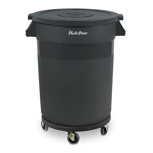 PLASTIC PRINCE 20 Gallon Round Trash Can with Lid and Dolly Gray Plastic Commercial Garbage Container for Home Garage Restaurants Warehouses - Bundle