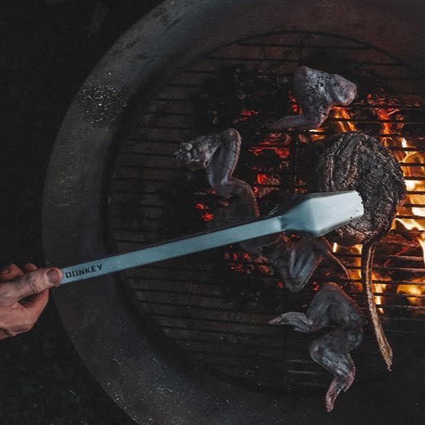 27" Heavy Duty BBQ Tongs - Extra Long Grilling tool for Outdoor Cooking, Smoking & Grilling | Handmade South African Rust Resistant Stainless Steel Meat Tongs with Wood Handles | Donkey Tong