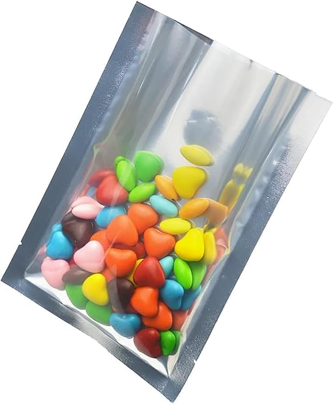 Silver Aluminum Foil Pouch Heat Seal Front Window Plastic Mini Open Top Flat Vacuum Packaging Mylar Bag Food Small Sample Mylar Storage with Tear Notch (100, 11x16cm (4.3x6.3 inch))