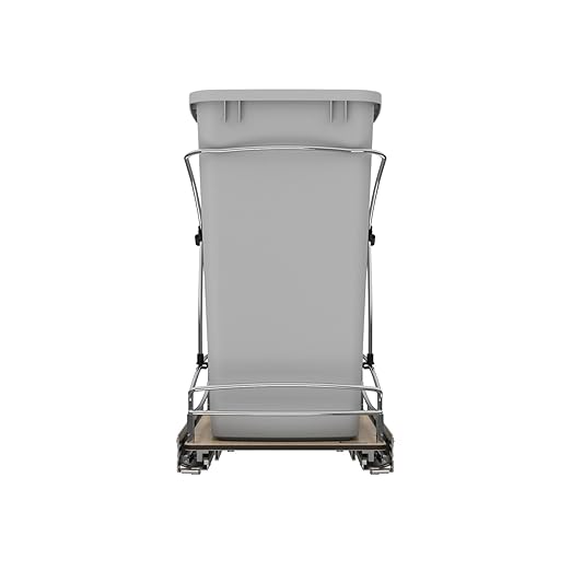 Rev-A-Shelf Steel Bottom Mount Single 35 Quart 8.75 Gallon Waste Bin Trash Container for Under Kitchen Cabinet with Soft Close, Gray, 54WC-1535SC-17-1