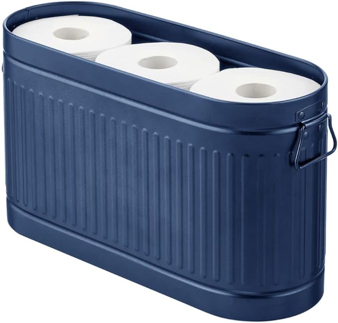 mDesign Large Steel Free Standing Toilet Paper Organizer, 6-Roll Tissue Storage Holder Container Bin for Bathroom Floor, Fits Under Sink, Vanity, Shelf, In Cabinet, Corner, Oscar Collection, Navy Blue