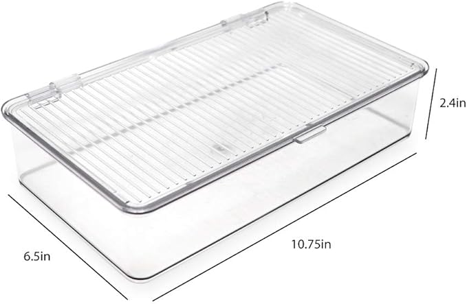 Isaac Jacobs Small Stackable Organizer Bin (10.75” x 6.5” x 2.4”) w Hinged Lid Clear Storage Box Home Office School Fridge Bathroom Kitchen Pantry Container BPAFree Food Safe (Small Clear) (Pack of 2)