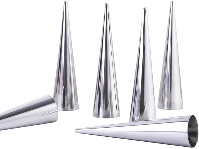 Kopida Cream Horn Molds 6PCS Stainless Steel Horn Molds Cone Croissant Cream Horn Bread Cream Puff Pastry Roll Brioche Mold Waffle Cone Mold Baking Tool